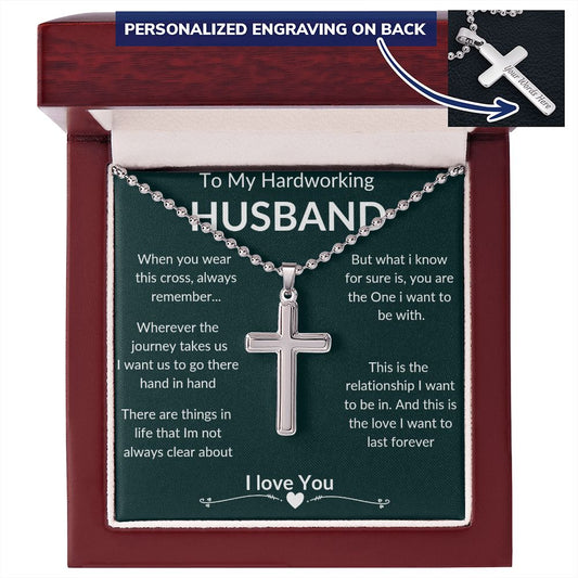 TO MY HARDWORKING HUSBAND | ENGRAVED CROSS NECKLACE