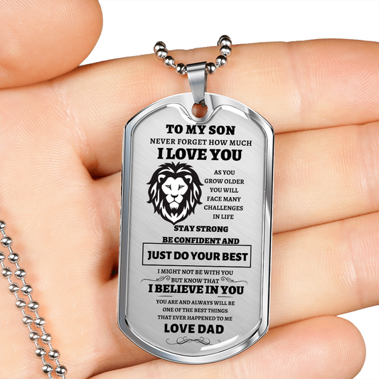 Just Do Your Best -To My Son - From Dad | Personalized Dog Tag Necklace Military Ball Chain