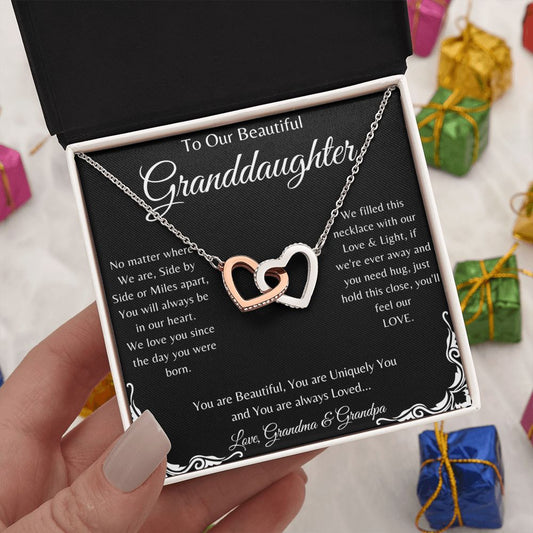 To Our Beautiful Granddaughter | You are Loved from Grandma & Grandpa | Interlocking Hearts Necklace