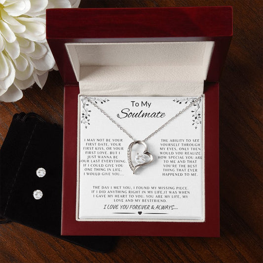 To My Soulmate | Forever Love Necklace and Cubic Zirconia Earring Set